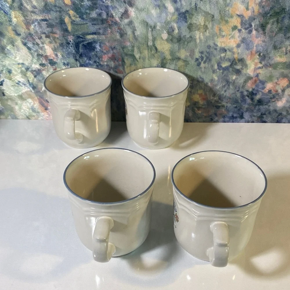Cordella Collection Stoneware Blue & Cream Floral Mugs Set Of 4 Tea Coffee Cups - Picture 3 of 7